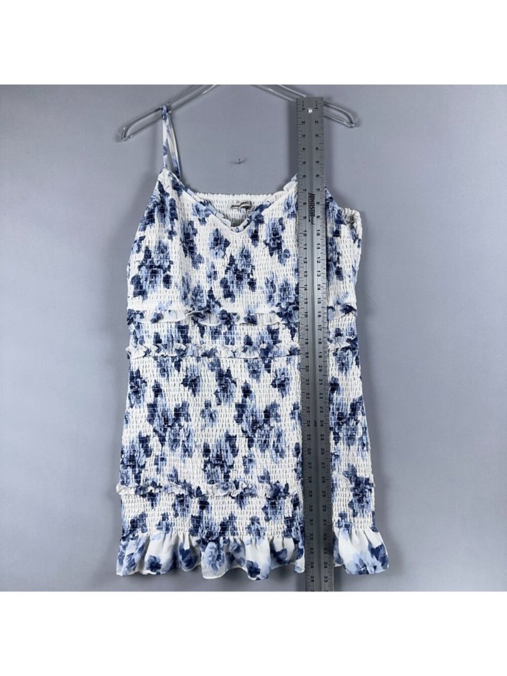 Abercrombie & Fitch Mini Dress Size XXL Floral Smocked Ruffle Blue White Sleevel - Picture 9 of 11